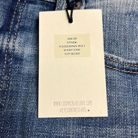 Cosmic Blue Love 28" Cutoff Denim Shorts Blue Pockets Stretch Distressed NWT - Picture 8 of 13
